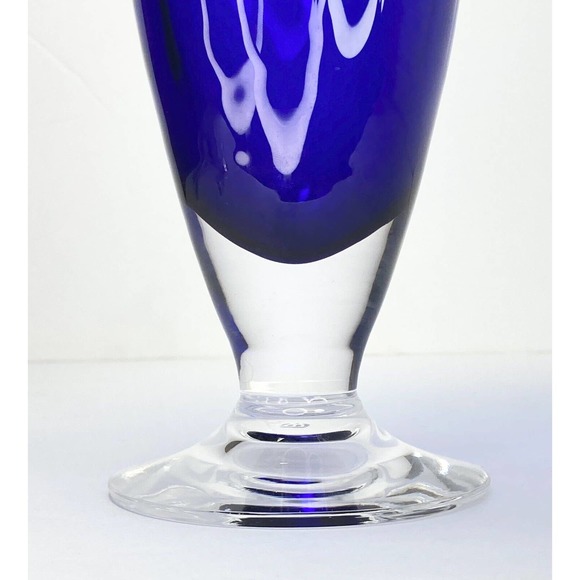 Cobalt Blue Optic Footed Trumpet Glass Vase, 11” Vintage 1970’s Contemporary - Picture 5 of 7